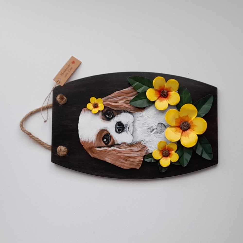 Wooden Tile of a cavalier King Charles Spaniel Dog